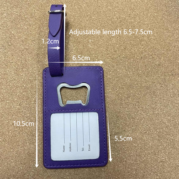 Laser Blank PU Leather Suitcase Luggage Tag Anti Lost Travel Accessories Laserable Leatherette Luggage Tag with Bottle Opener