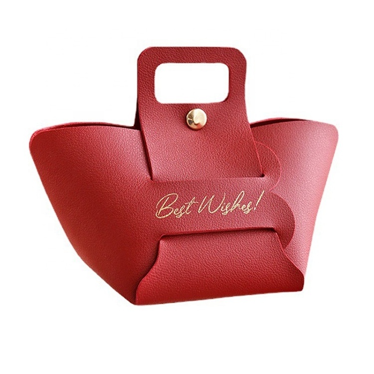 In stock New Faux Leather Handbag Design Wedding Candy Portable Gift Boxes with knot bow