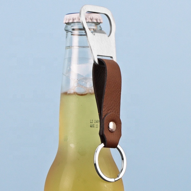 Minimalist Custom Blank Stainless Steel Bottle Opener Keychain Wedding Groomsman Travel Laserable Leatherette Bottle Opener