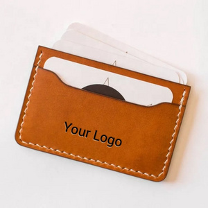 High Quality Custom Handmade Genuine Leather  Id Card Holder Coin Change Pouch Personalized Slim Wallet Card Holder