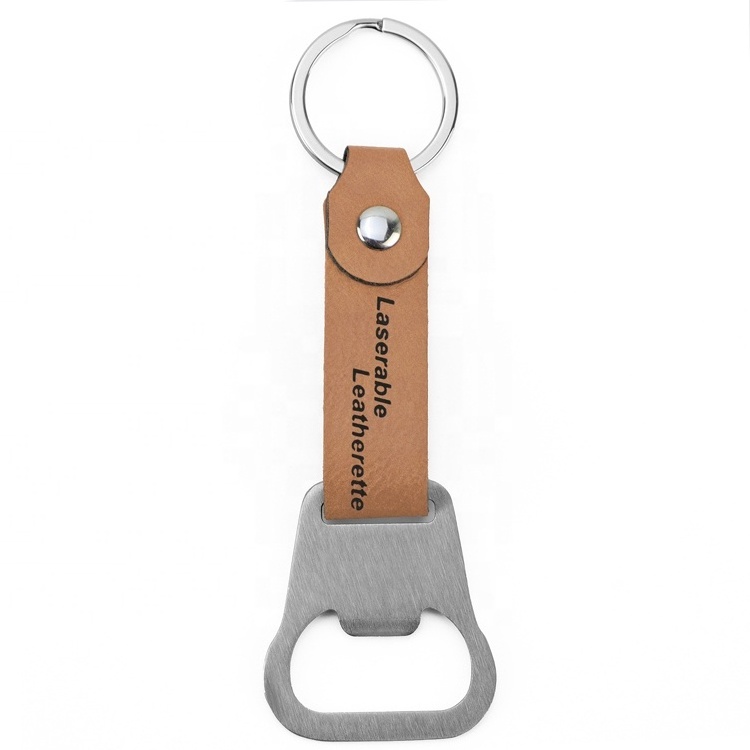 Minimalist Custom Blank Stainless Steel Bottle Opener Keychain Wedding Groomsman Travel Laserable Leatherette Bottle Opener