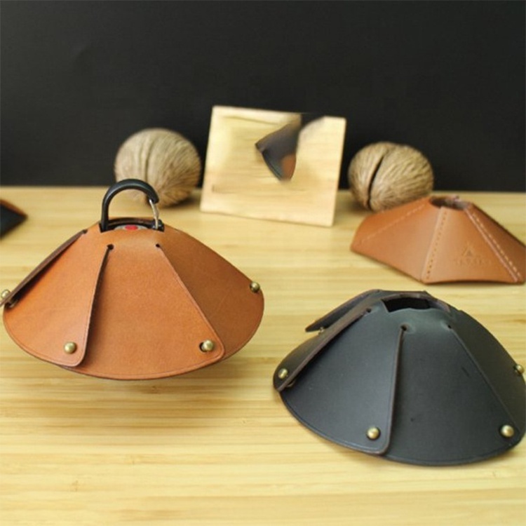 Custom Outdoor Camping Leather Light Lamp Shade Picnic Hanging Lighting Collapsible Lamp Cover For Home Decor