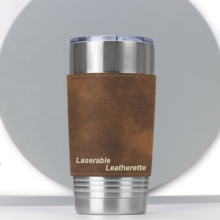 Factory Wholesale Laserable Leatherette 20oz Stainless Steel Cups Personalized Engraved Insulated Coffee Tumbler Cup With Lid