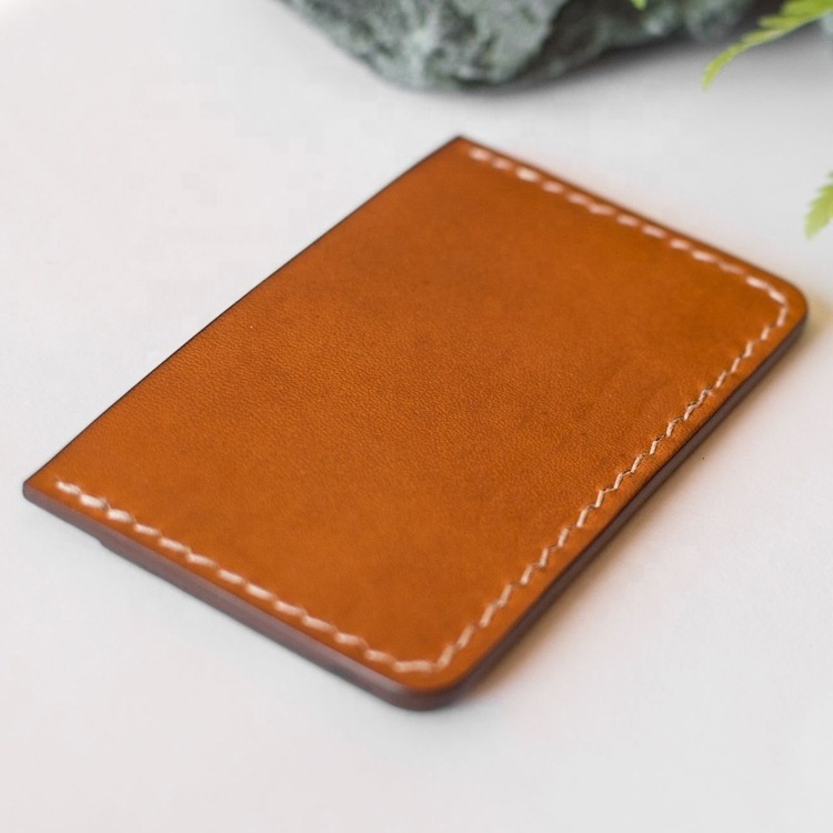 High Quality Custom Handmade Genuine Leather  Id Card Holder Coin Change Pouch Personalized Slim Wallet Card Holder