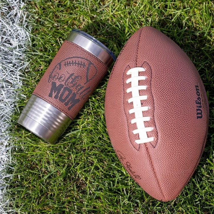 Laserable Leatherette Tumbler Coach Gift Basketball Football Gym Travel Mug 20oz Stainless Steel Tumbler With Leather Sleeve Lid