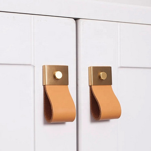 Nordic Light Luxury Style Dresser Knob Wardrobe Door Cabinet Drawer Handles Brass Rivet Leather Pull