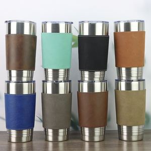 Factory Wholesale Laserable Leatherette 20oz Stainless Steel Cups Personalized Engraved Insulated Coffee Tumbler Cup With Lid