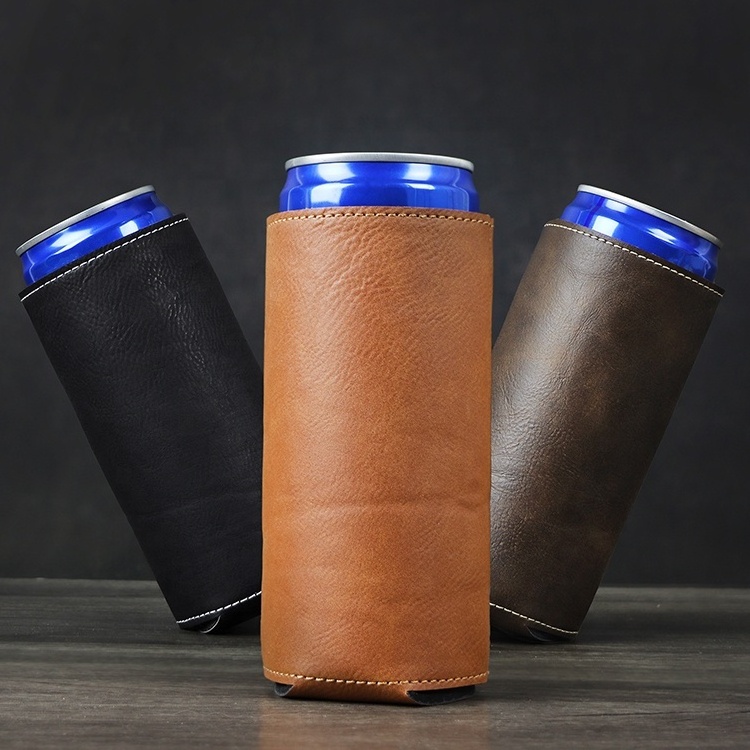 Laserable Leatherette Wedding Favor 12oz Slim Soda Drink Cans Beer Koozies Bottle Sleeve Custom Insulated Skinny Beer Can Cooler