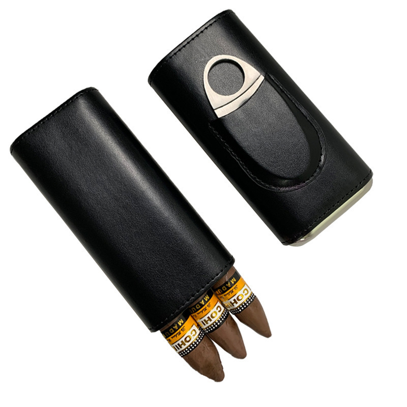 Custom Luxury Cigar Tube Portable Travel Cigar Holder Case with Cigar Cutter for Men