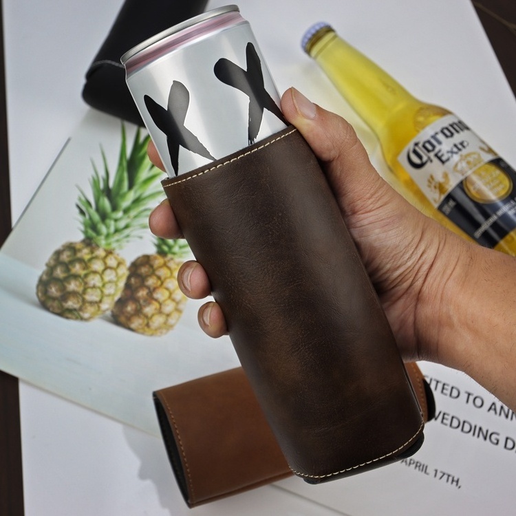 Laserable Leatherette Skinny Can Cooler 12oz Wedding Groomsmen Favor Insulated Can Coolers Custom Koozies Blank Bottle Sleeve