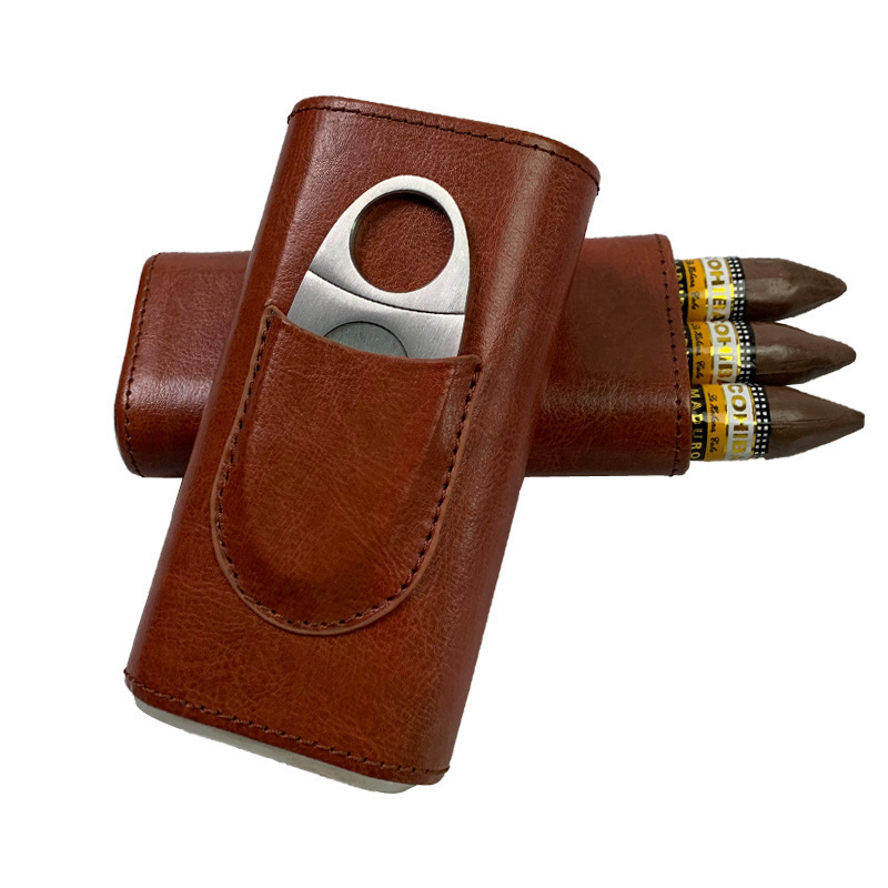 Custom Luxury Cigar Tube Portable Travel Cigar Holder Case with Cigar Cutter for Men