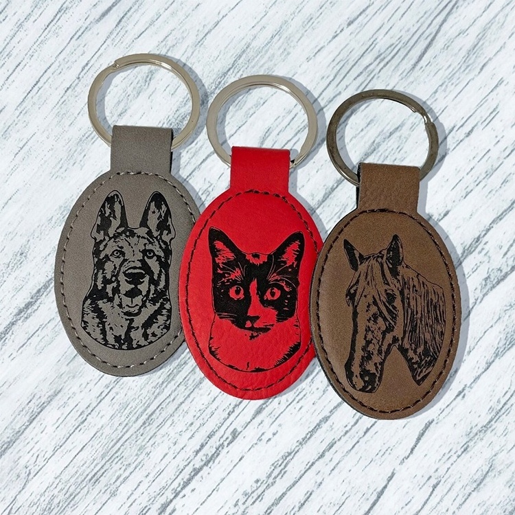 Elliptic Square Shape Laserable Leatherette Keychain Personalized Custom Logo Colorful Plain Pu Leather Keychain