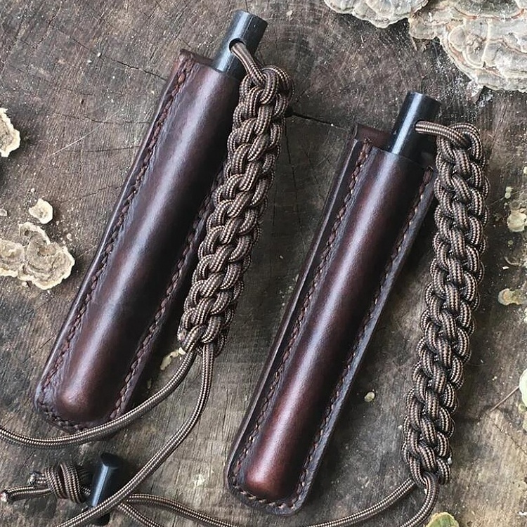 Bushcraft Working Leather Ferro Rod Sheath Outdoor Metal Tool Belt Sheath Hanging Waist For Men