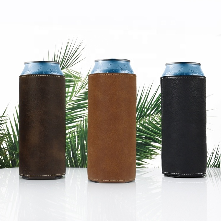 Laserable Leatherette Skinny Can Cooler 12oz Wedding Groomsmen Favor Insulated Can Coolers Custom Koozies Blank Bottle Sleeve