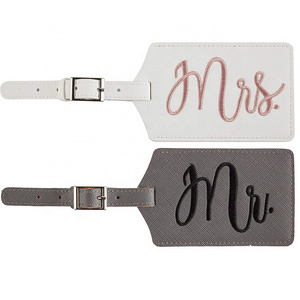 Custom Couple Travel Bag Tags Honeymoon Wedding Bridal Shower Gift PU Leather Mr And Mrs Luggage Tags