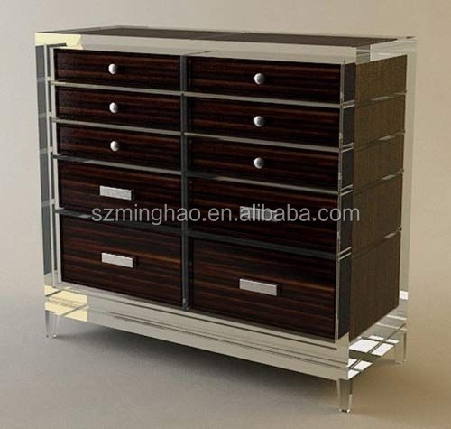 Plexiglass entry cabinet brown lucite drawers acrylic storage cabinet