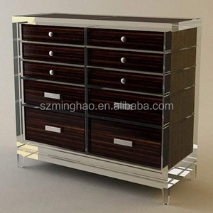 Plexiglass entry cabinet brown lucite drawers acrylic storage cabinet