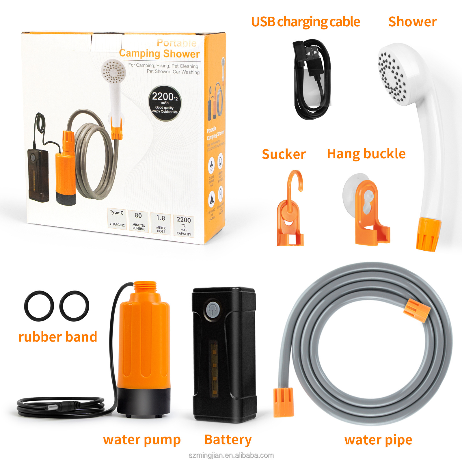 2023 New Portable Camping Shower Outdoor Camp Shower Pump Electric Rechargeable Portable Camping Shower