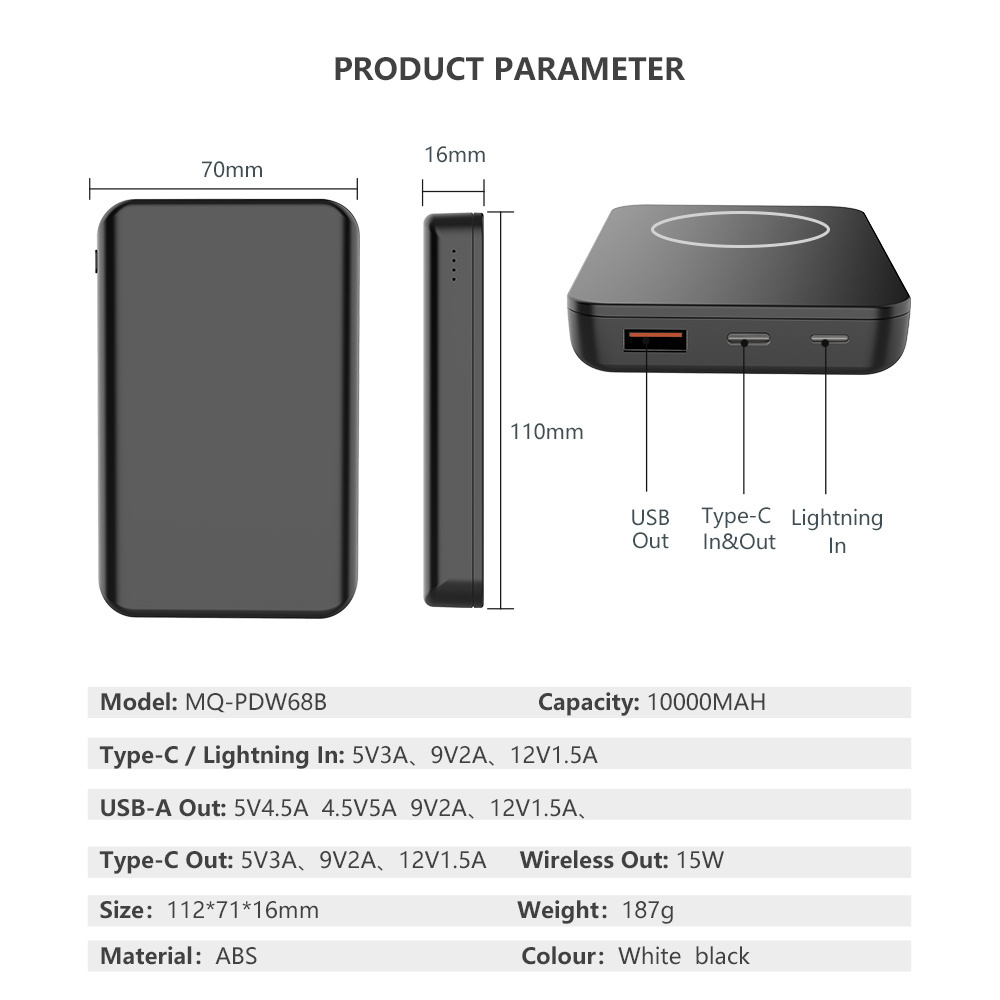 OEM Logo M-Queen Mag 10000mah Battery Pack Portable Slim Mini Fast Charger 5W Mini Wireless Charger Magnetic Power Bank