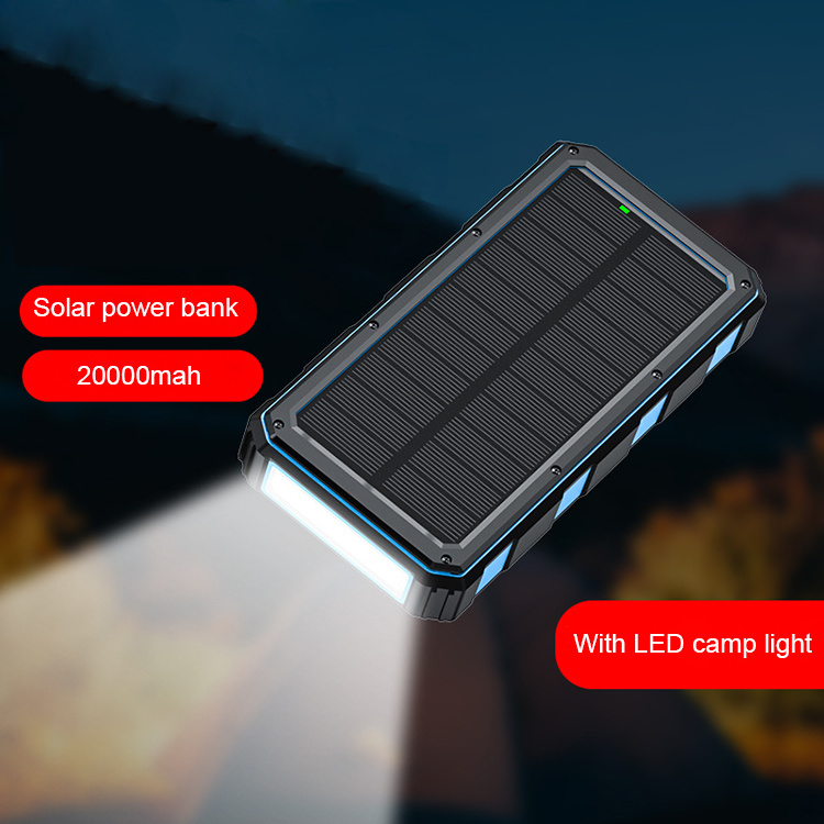 Waterproof Camping 20000Mah Solar Power Bank Solar Phone Charger External Backup Battery Pack with Dual USB Ports For Cell Phone