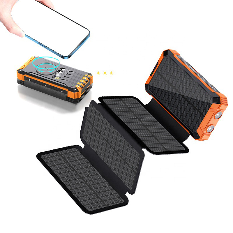 Fast Charging 20000 mAh Foldable Outdoor Portable Solar Charger 20000mAh Powerbank Solar Power Bank With Led Lights