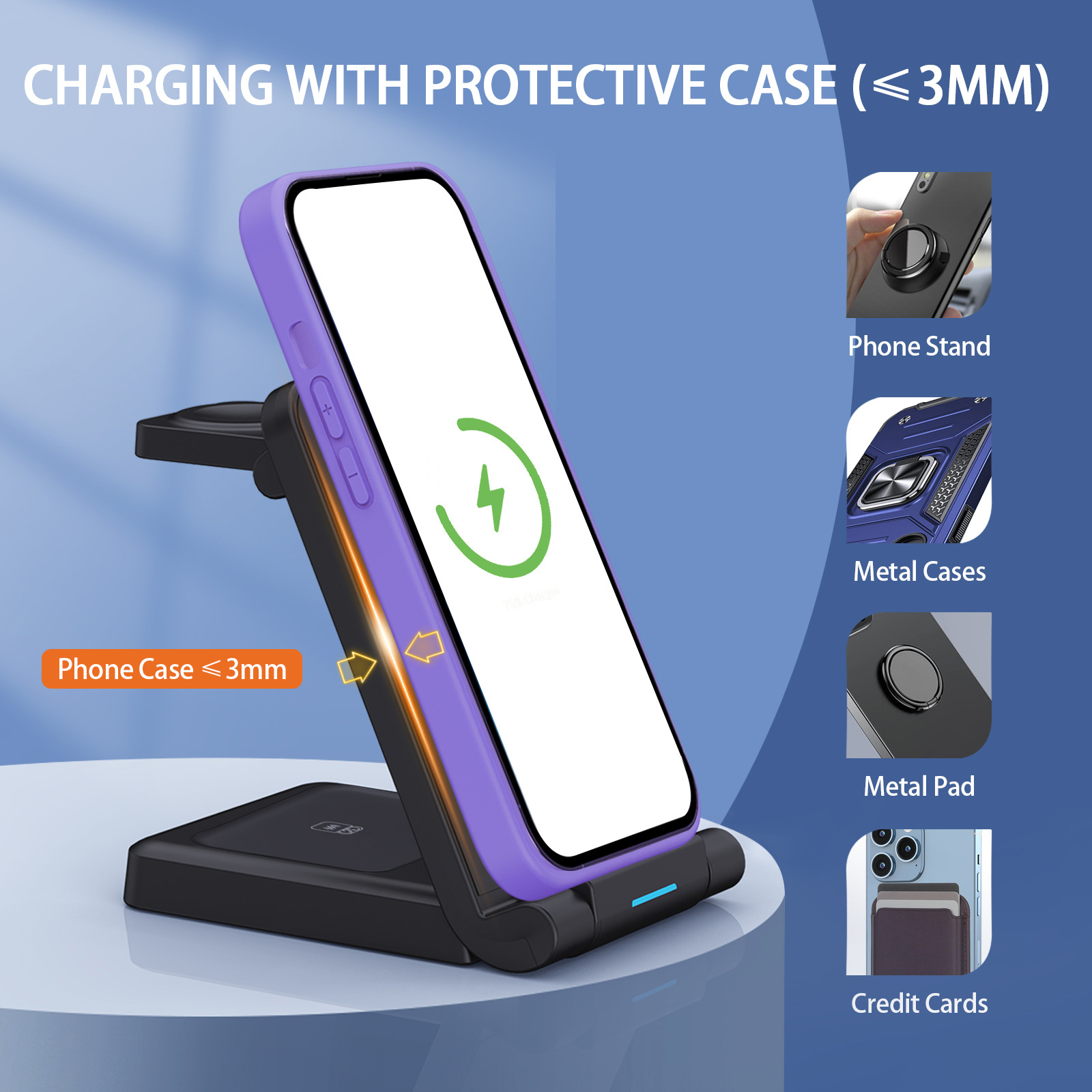 Customized 3 in 1 Wireless Charger Stand Fast Charging Cell Phone Mobile Phone Holder PD Multi-function Wireless Charger Station