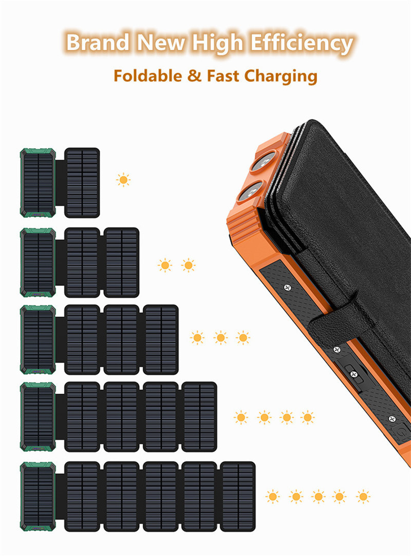 Fast Charging 20000 mAh Foldable Outdoor Portable Solar Charger 20000mAh Powerbank Solar Power Bank With Led Lights