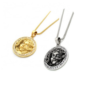 Hip Hop Retro Snake Monster Head Pendant Necklace Greek Mythology Statue Pendant Necklaces for Men Women