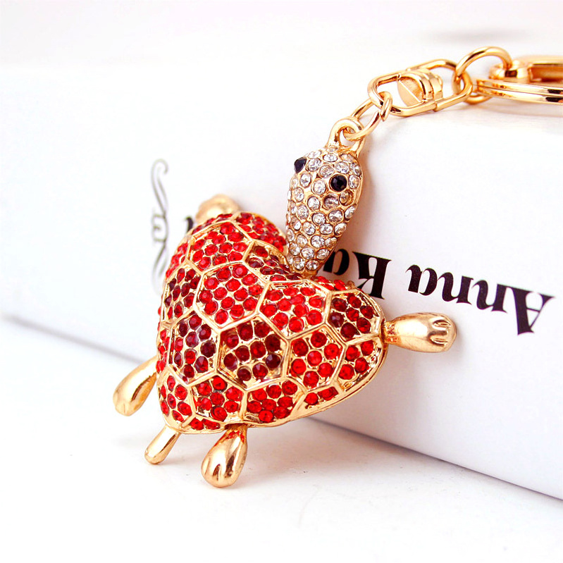 Creative Colorful Rhinestone Turtle Keychain Blingbling Tortoise Animal Key Chain Handbag Charm for Women Girls