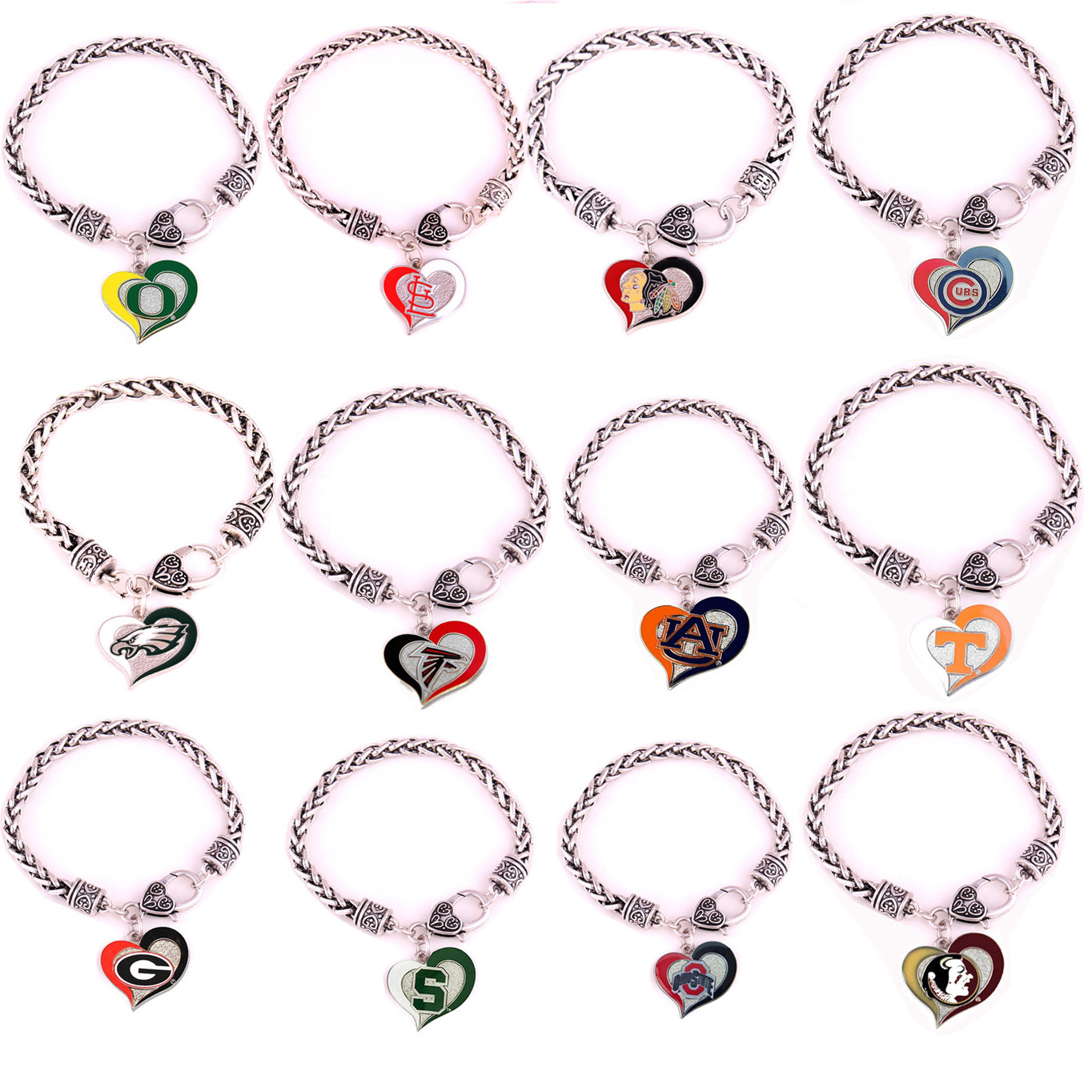 Wholesale Alloy Football Team Bangle Baseball Team Heart Shaped Charms Bracelets for Men and Women