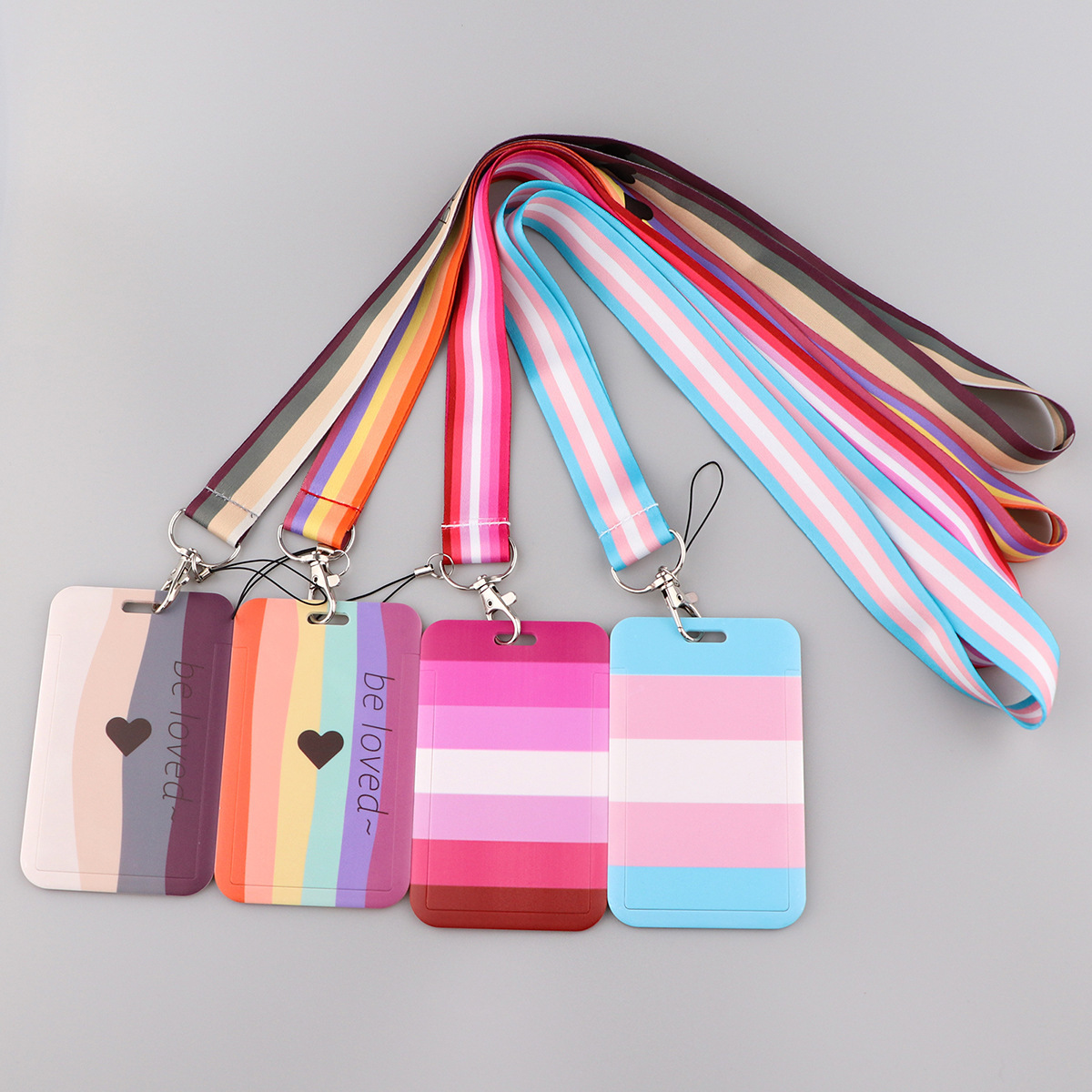 Custom Mix Styles Rainbow Stripe Lanyard with ID Card Badge Holder for Teachers Office Conferences Carnival or Event