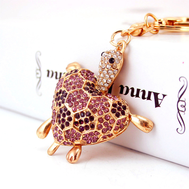 Creative Colorful Rhinestone Turtle Keychain Blingbling Tortoise Animal Key Chain Handbag Charm for Women Girls