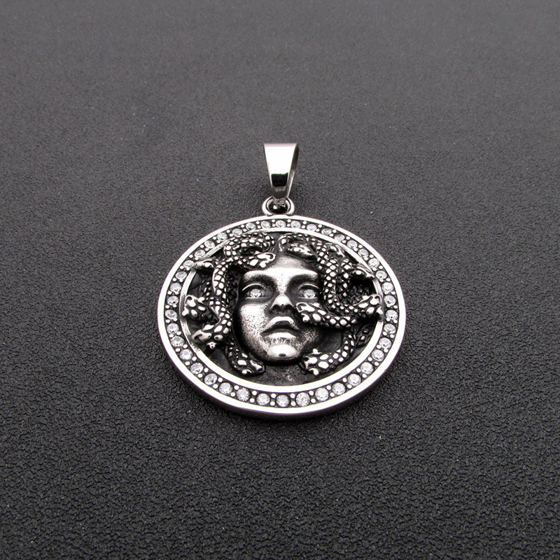 Hip Hop Retro Snake Monster Head Pendant Necklace Greek Mythology Statue Pendant Necklaces for Men Women