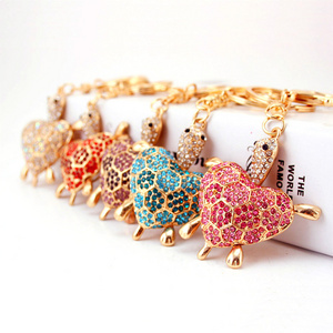 Creative Colorful Rhinestone Turtle Keychain Blingbling Tortoise Animal Key Chain Handbag Charm for Women Girls