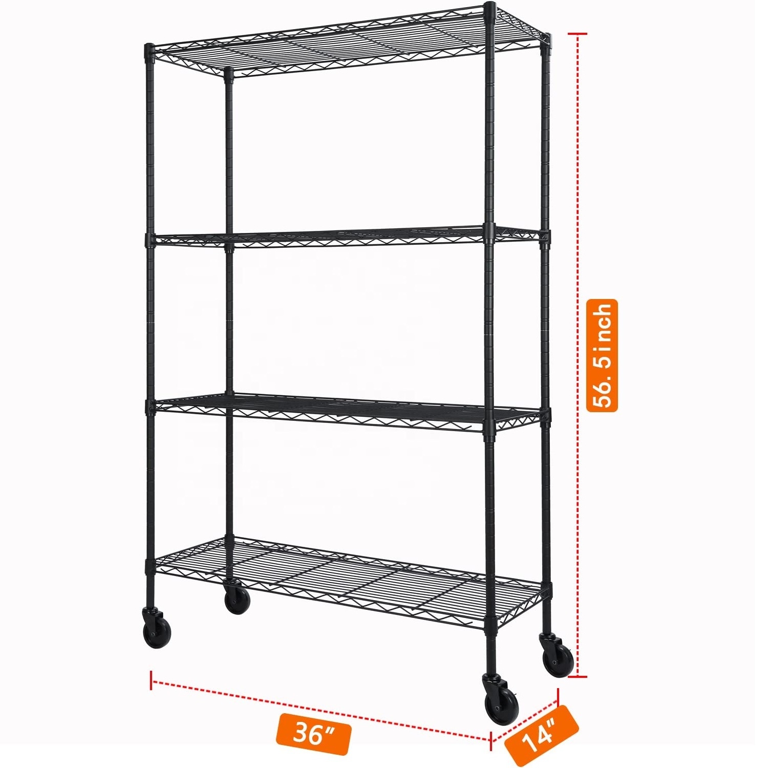 4-Shelf Adjustable Heavy Duty Storage Shelving Unit on 4 Wheel Casters, Metal Organizer Wire Rack