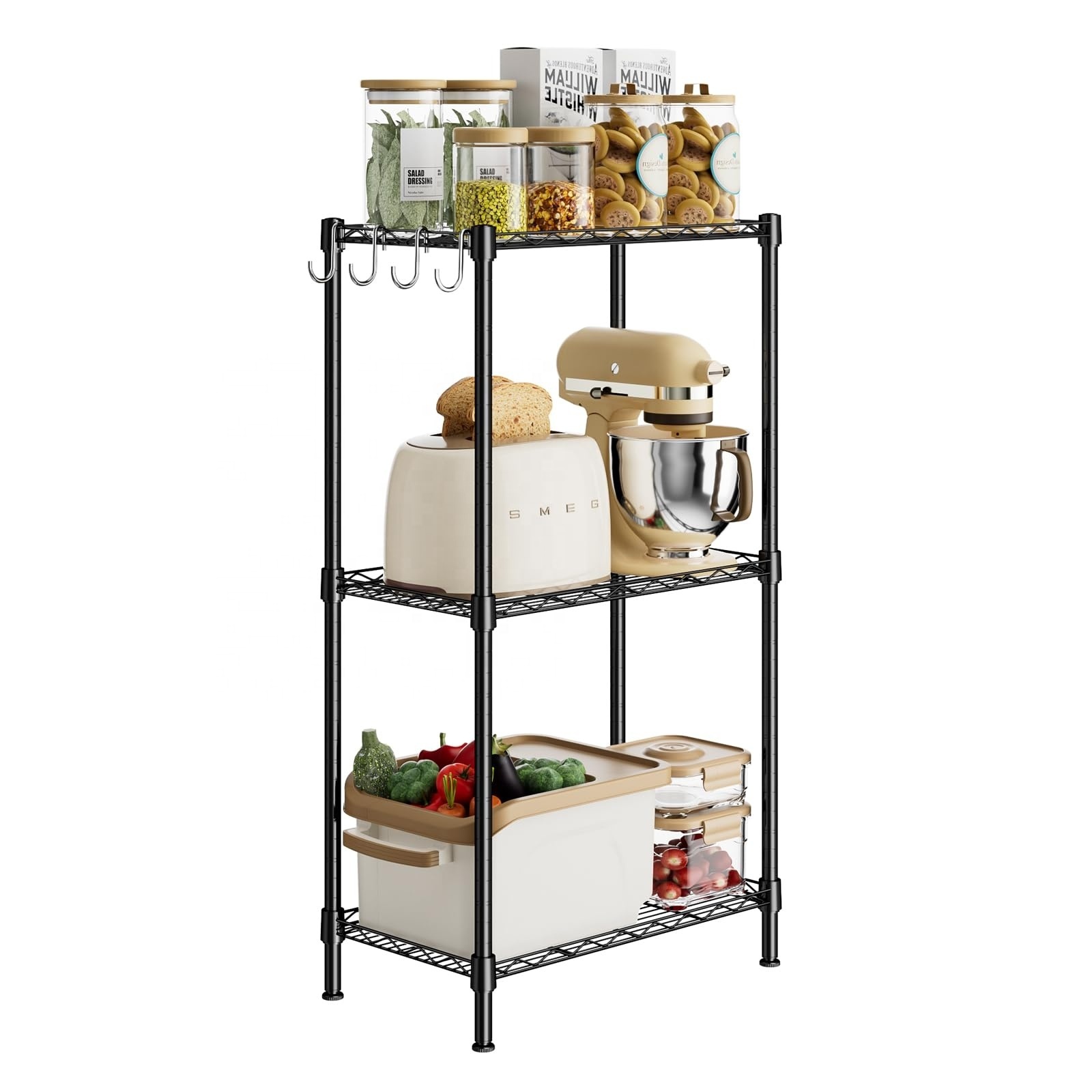 3Tier Shelf Narrow Metal Wire Shelving Storage Rack,Steel Organizer Wire Rack,Standing Storage Shelf Units