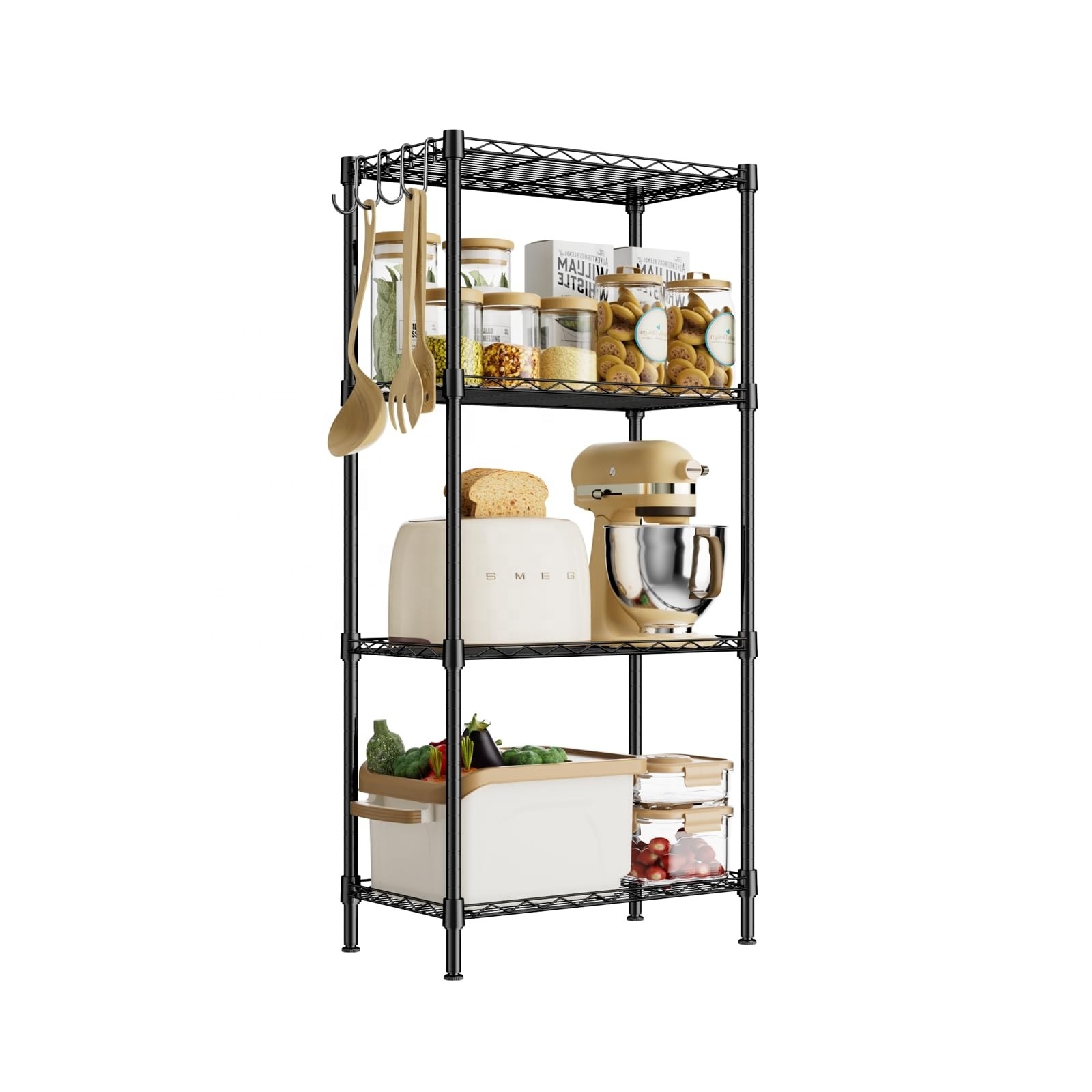 3Tier Shelf Narrow Metal Wire Shelving Storage Rack,Steel Organizer Wire Rack,Standing Storage Shelf Units