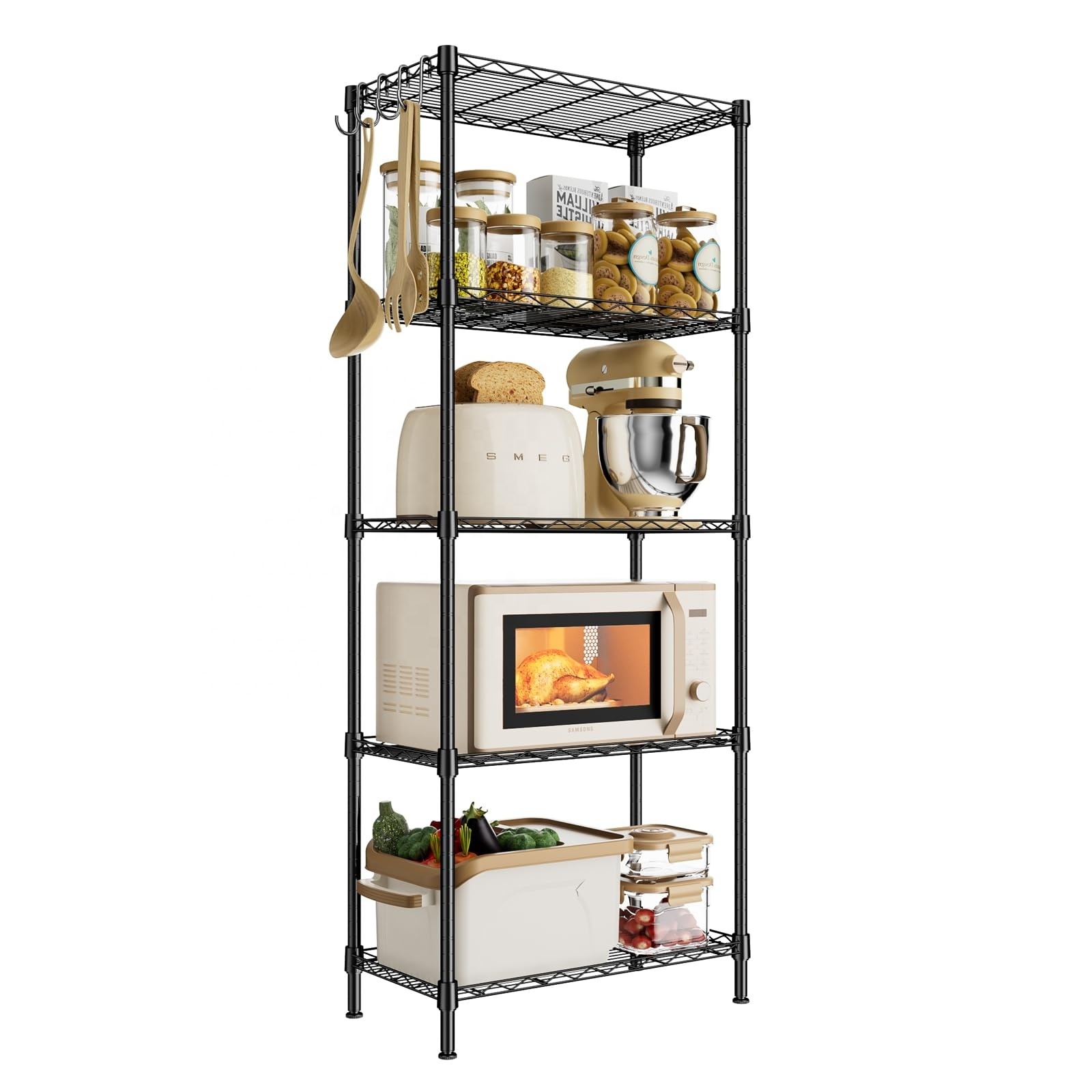 5-Tire Metal Wire Shelving Storage Rack Adjustable Shelves,Steel Organizer Wire Rack