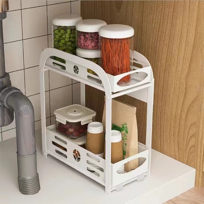 Kitchen Under Cabinet Sink Storage Shelf Organizer Pull Out Drawer Basket Organizer Shelf Removable