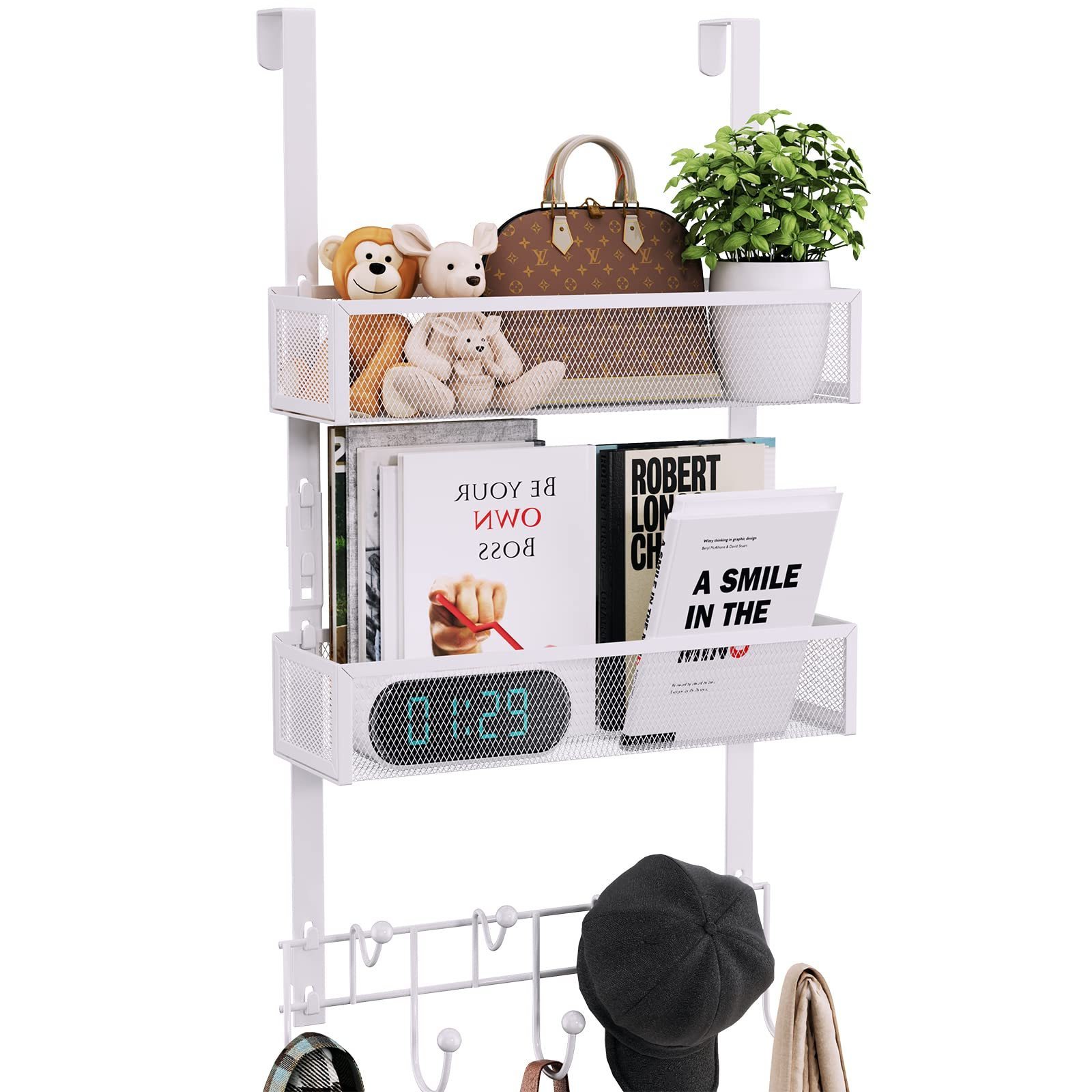 6-Tier Wall Mounted Spice Rack Organizer Hanging Seasoning Holder Rack, Height-Adjustable Wire Spice Shelves