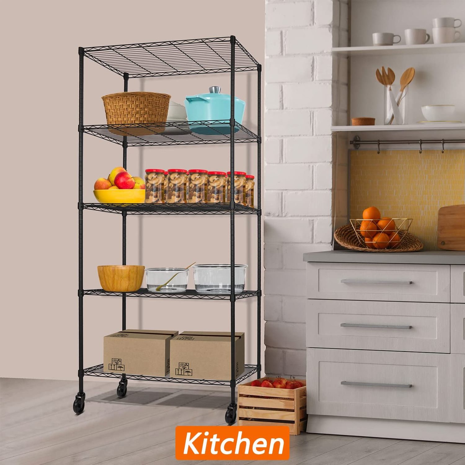 6-Shelf Adjustable Heavy Duty Storage Shelving Unit, Metal Organizer Wire Rack for Laundry Pantry Closet with Wheels