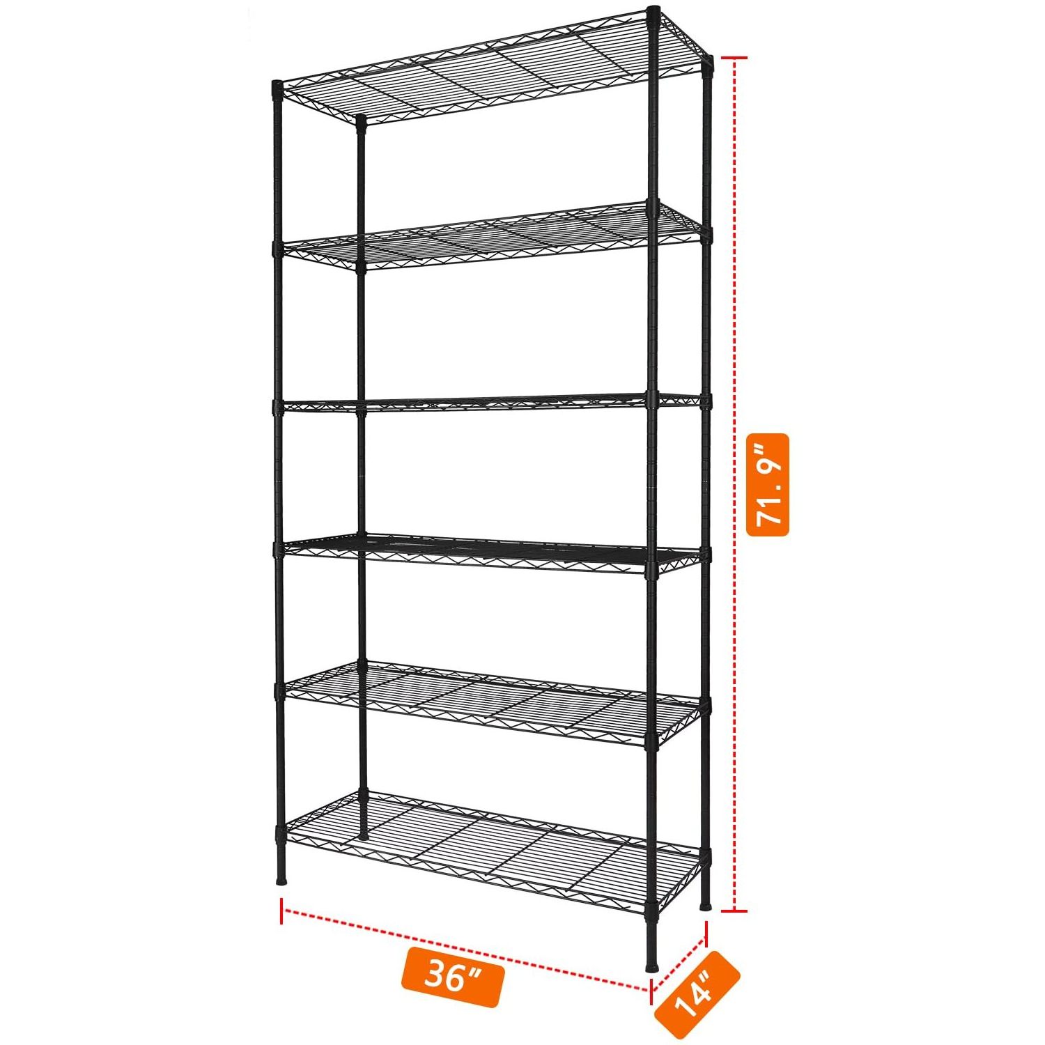 6-Shelf Adjustable Heavy Duty Storage Shelving Unit, Metal Organizer Wire Rack for Laundry Bathroom Kitchen Closet No Wheels