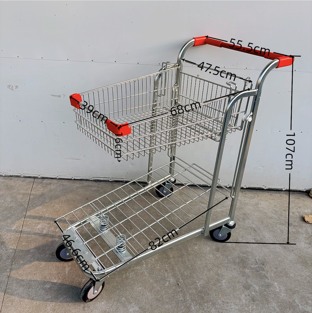 2 basket shopping trolley for elderly unfolding metal for plastic basket Whole plastic supermarket shopping trolley cart