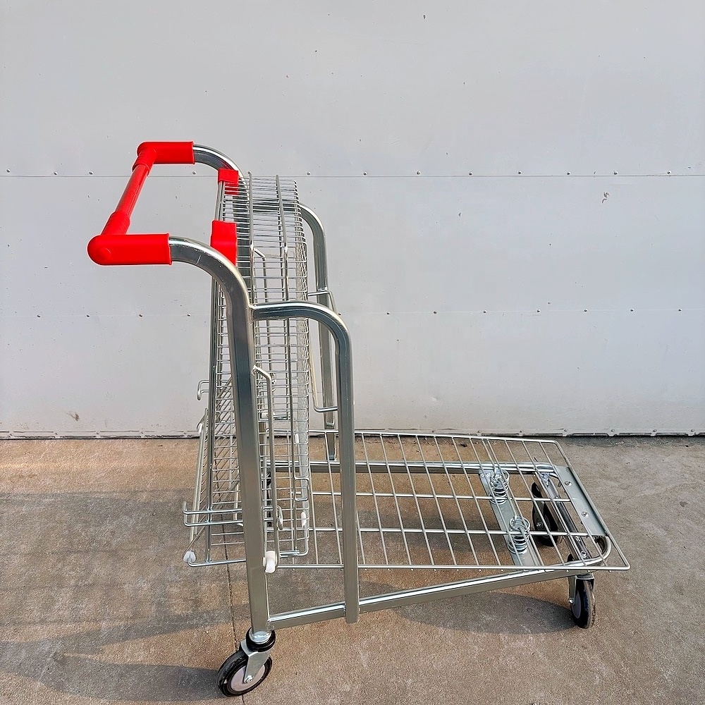 2 basket shopping trolley for elderly unfolding metal for plastic basket Whole plastic supermarket shopping trolley cart