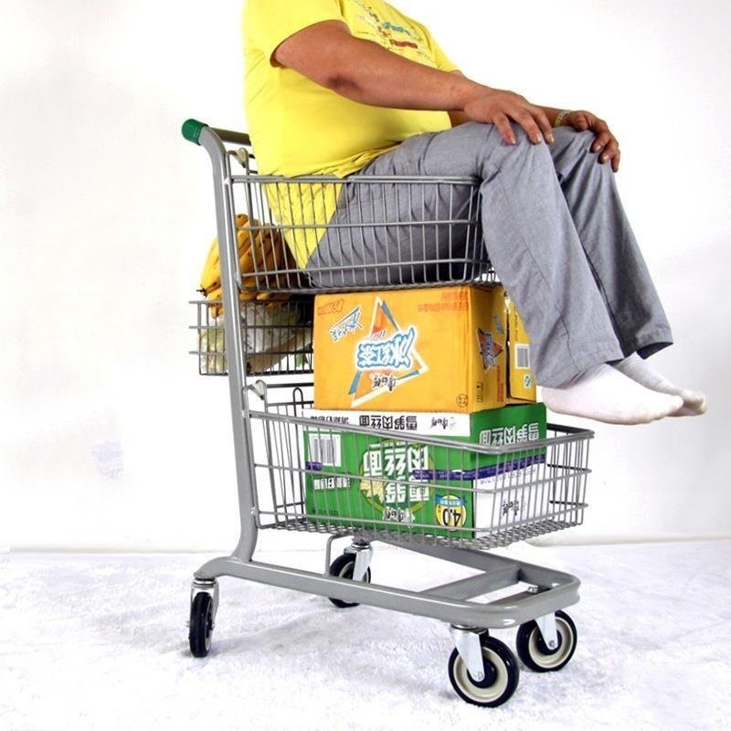 2 Tier Retail Shopping TrolleyMetal Double Grocery Basket Shopping TrolleyCity Double Basket Trolley