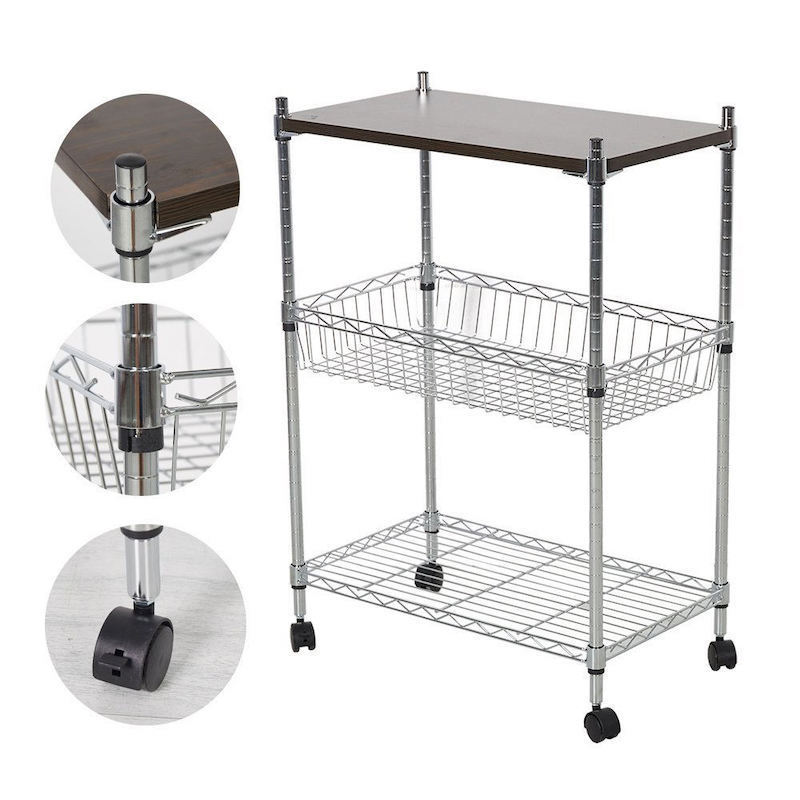 China Factory Heavy Duty kitchen Storage Shelf 4 Tier Black Metal Adjustable Wire Shelving