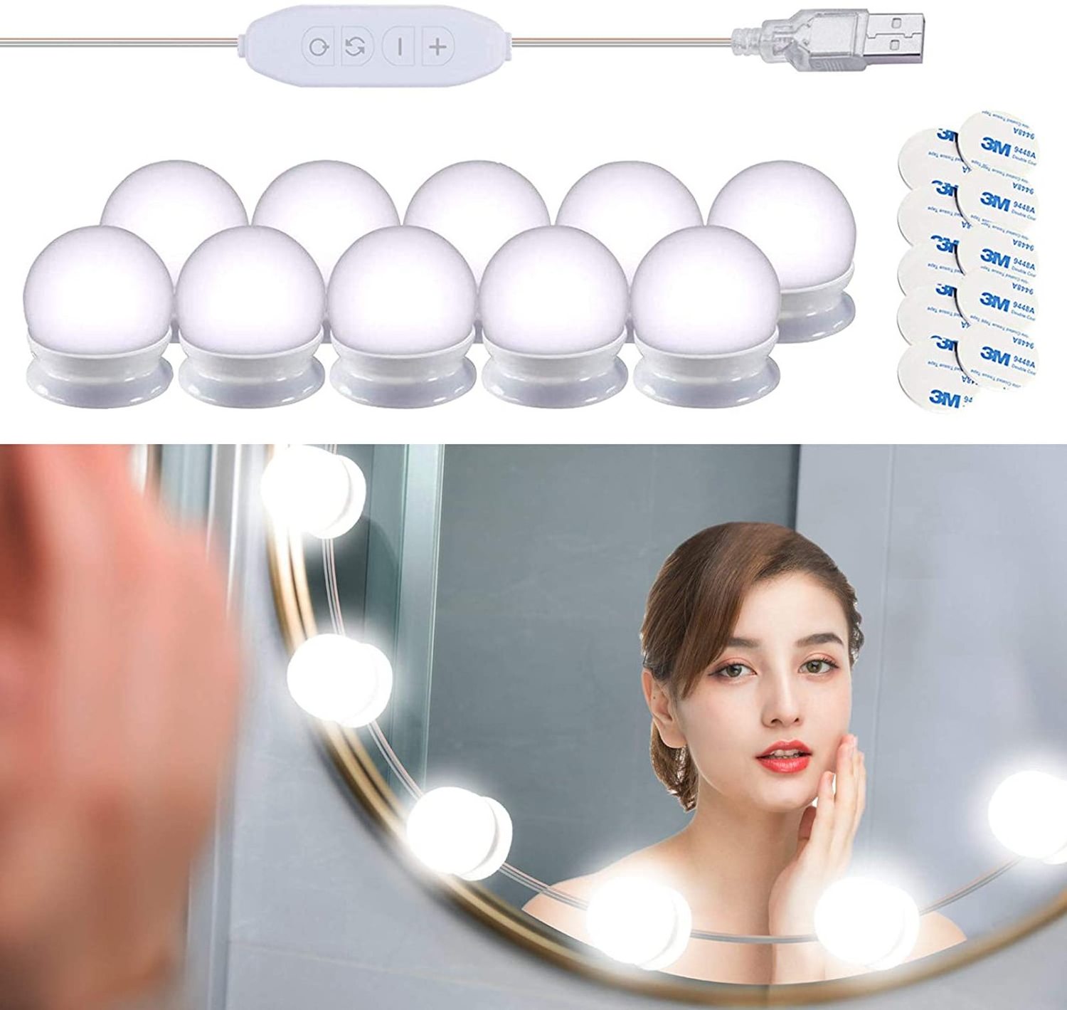 10 LED Bulbs Kit With Touch Dimmer 3 color Modes bathroom mirror light kit Lamps Hollywood style led makeup vanity mirror light