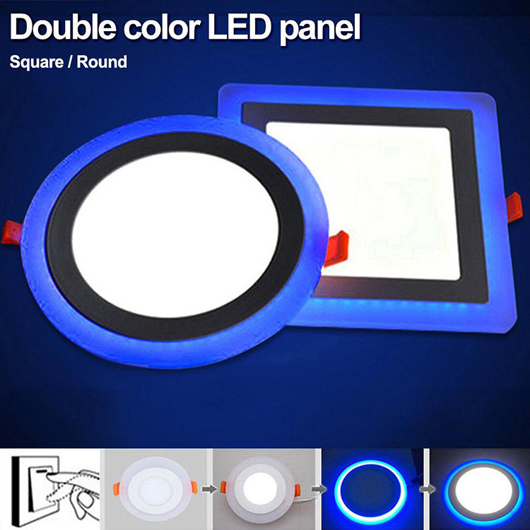 Double Color LED Ceiling Light 6W 9W 16W 24W Recessed panel Ceiling Lamp Round Square Panel Spot Light AC85-265V Indoor LED Bulb