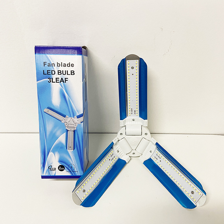 Manufacture Foldable Silver 3 leaf led light bulbs Ceiling led bulb 60W AC85-265V fan blade led bulb aluminum Lamparas led 60W