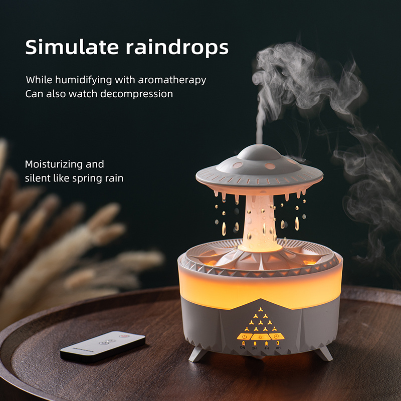 New arrival 2024 product umbrella mushroom cloud humidifier water drop white noise 7 colors night light lamp rain cloud diffuser